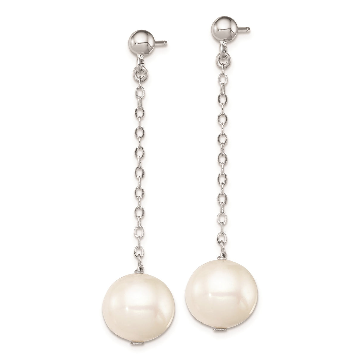 Sterling Silver Dangle Earrings with White Freshwater Pearls, Chain Drop Design, Bridal Jewelry