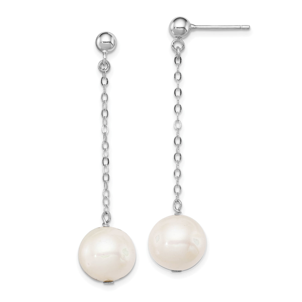 Sterling Silver Dangle Earrings with White Freshwater Pearls, Chain Drop Design, Bridal Jewelry