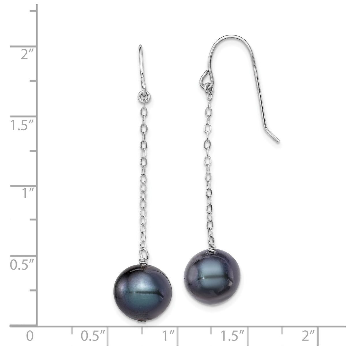 Sterling Silver Dangle Earrings with Black Freshwater Pearls, Long Chain Drop Style