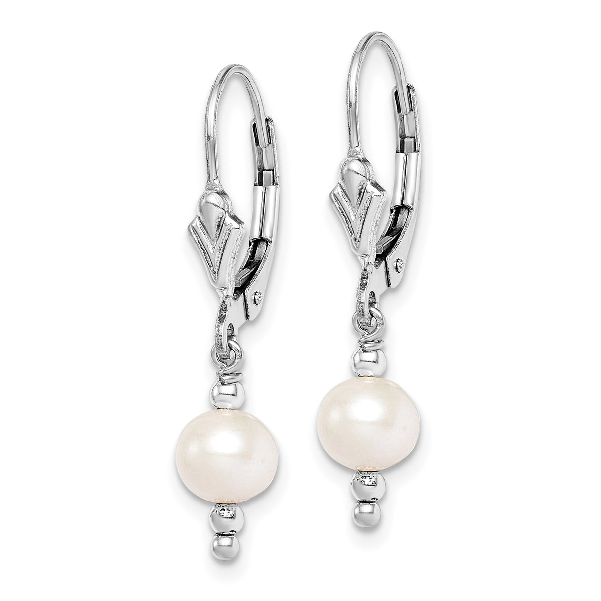 Sterling Silver Dangle Earrings with White Freshwater Cultured Pearls, Leverback Design