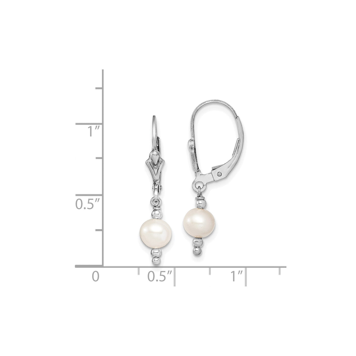 Sterling Silver Dangle Earrings with White Freshwater Cultured Pearls, Leverback Design