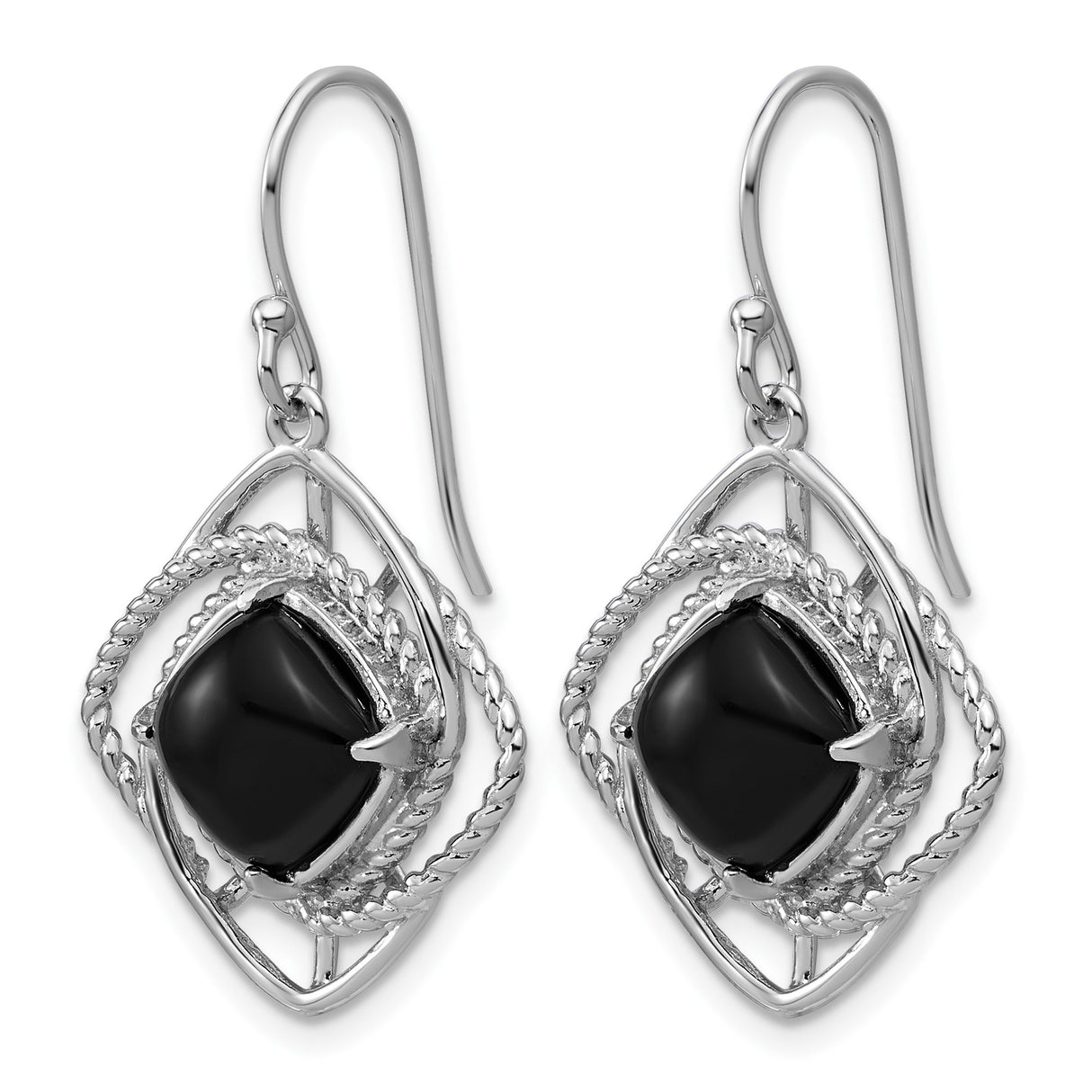 Sterling Silver Dangle Earrings with Black Onyx, Twisted Rope and Geometric Design