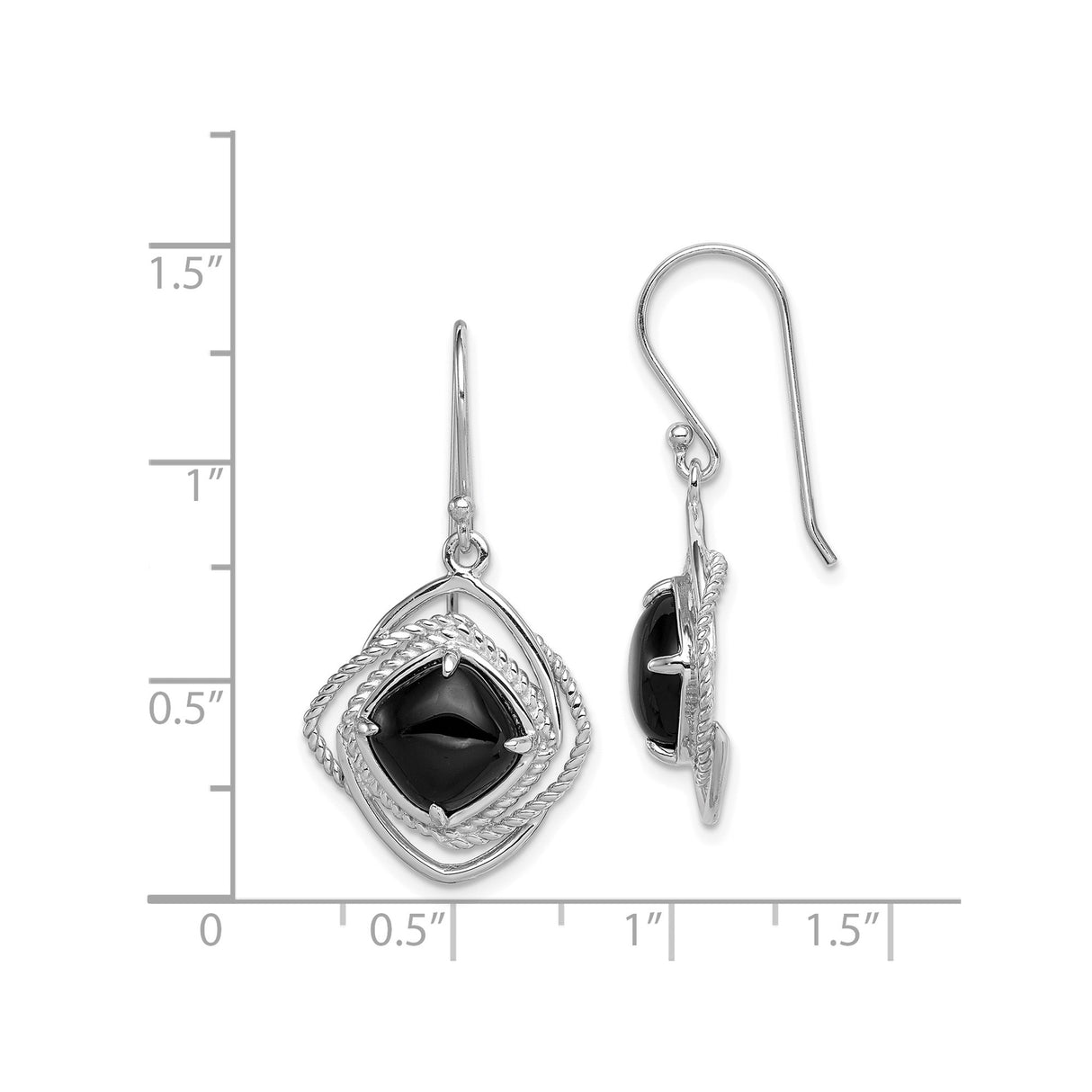 Sterling Silver Dangle Earrings with Black Onyx, Twisted Rope and Geometric Design