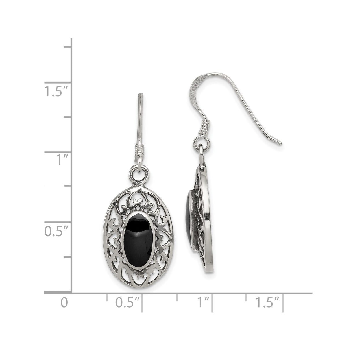 Sterling Silver Dangle Earrings with Black Onyx, Filigree Openwork Gothic Style