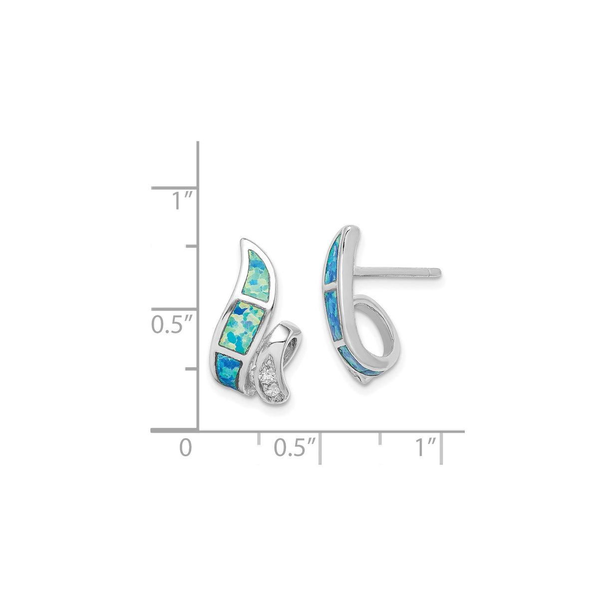 Sterling Silver Wave Stud Earrings with Lab Created Opal and Cubic Zirconia Accents