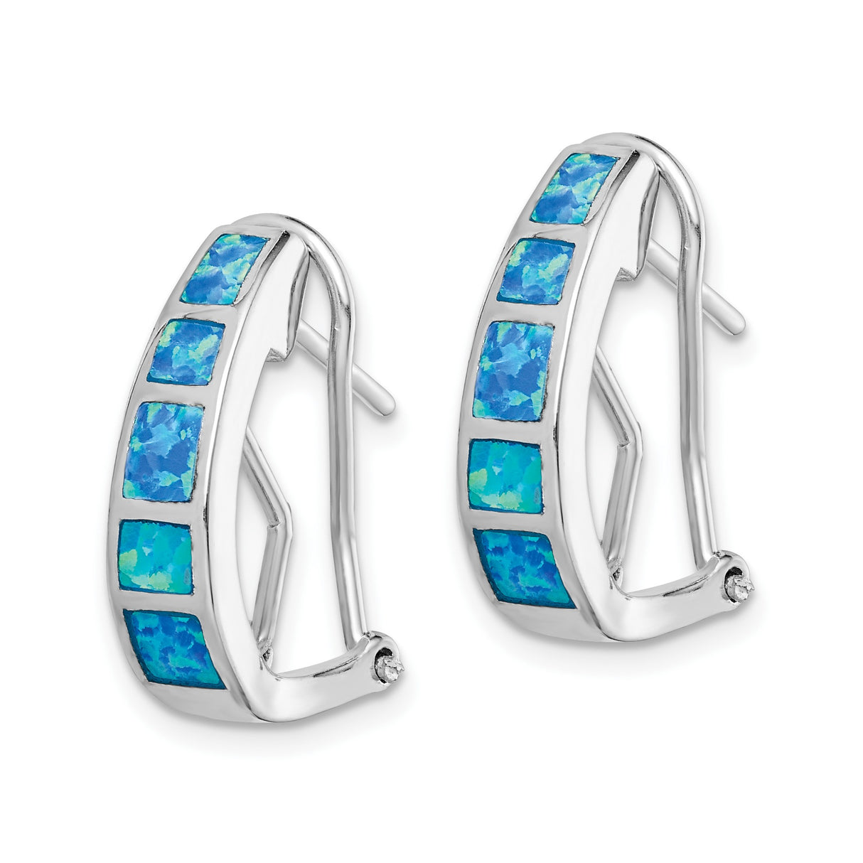 Sterling Silver Hoop Earrings with Created Blue Opal, Ocean-Inspired Modern Design
