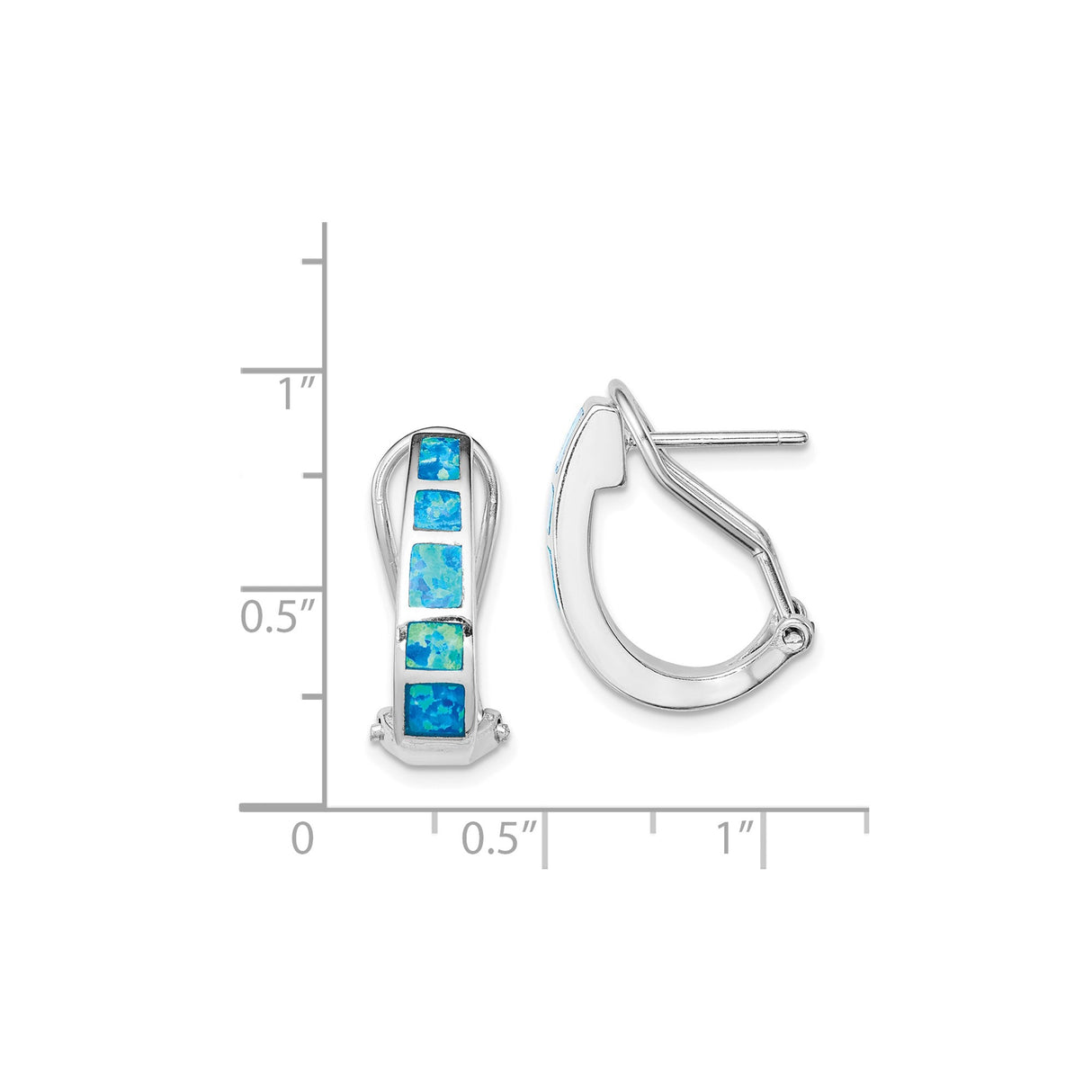 Sterling Silver Hoop Earrings with Created Blue Opal, Ocean-Inspired Modern Design