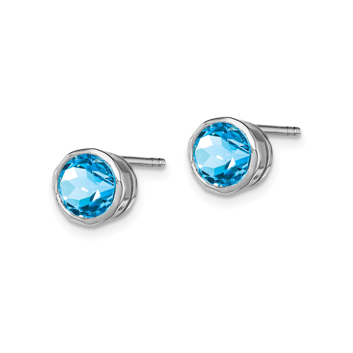 Sterling Silver Stud Earrings with Sky Blue Topaz in Bezel Setting, Minimalist Design for Women