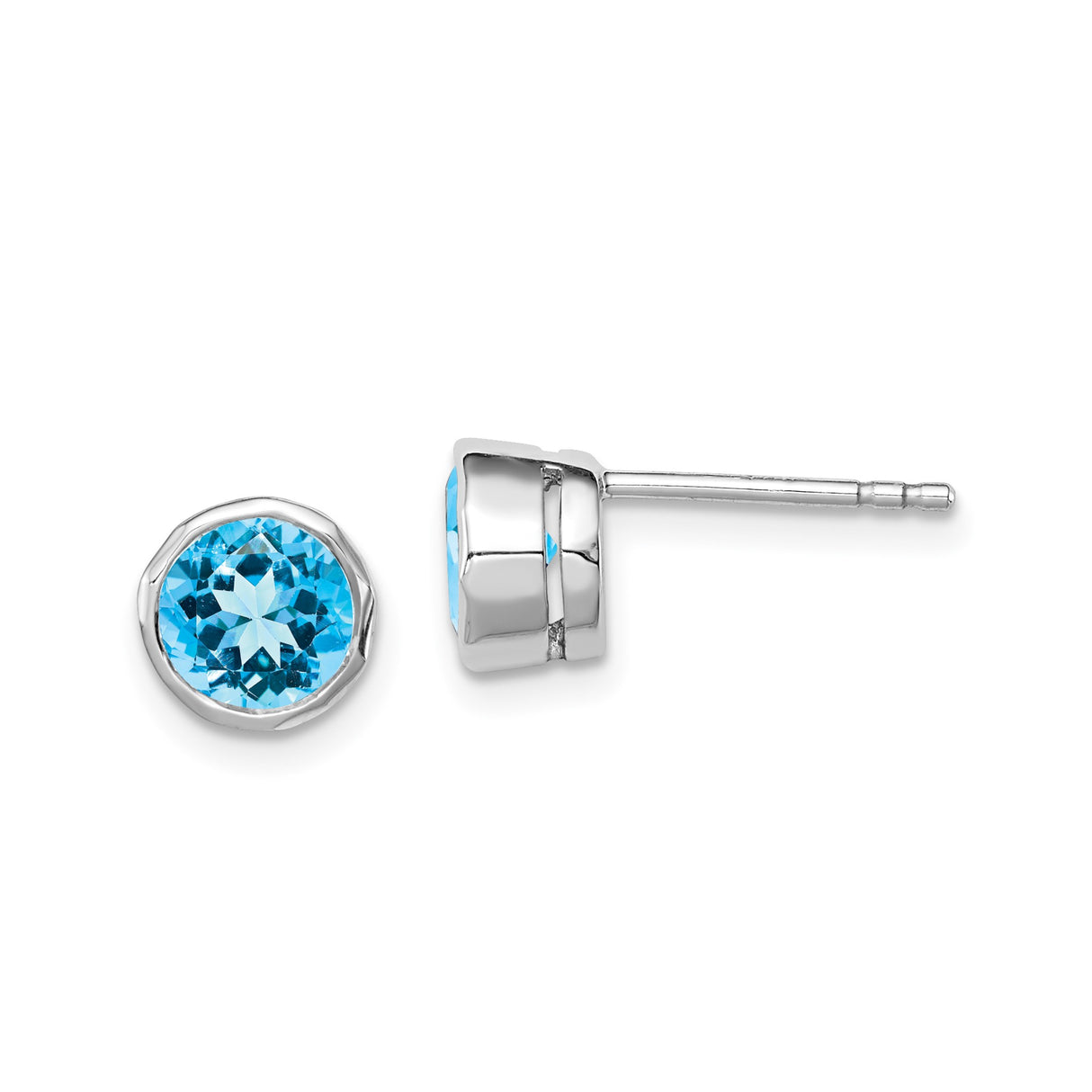 Sterling Silver Stud Earrings with Sky Blue Topaz in Bezel Setting, Minimalist Design for Women
