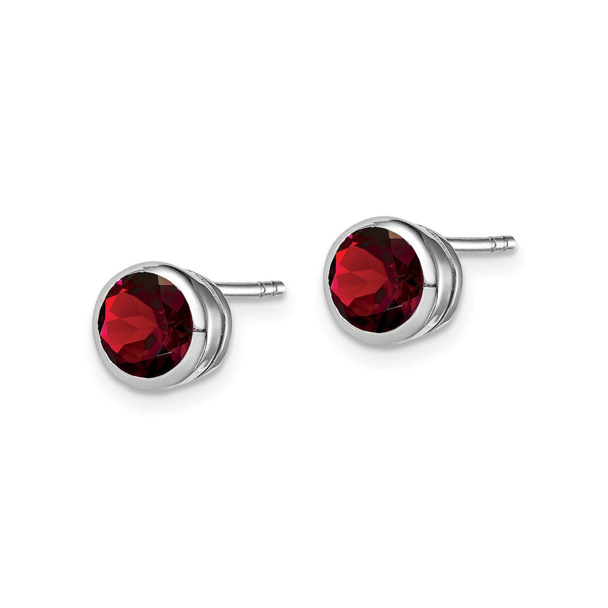Sterling Silver Garnet Stud Earrings, Round Bezel Set January Birthstone Jewelry for Women