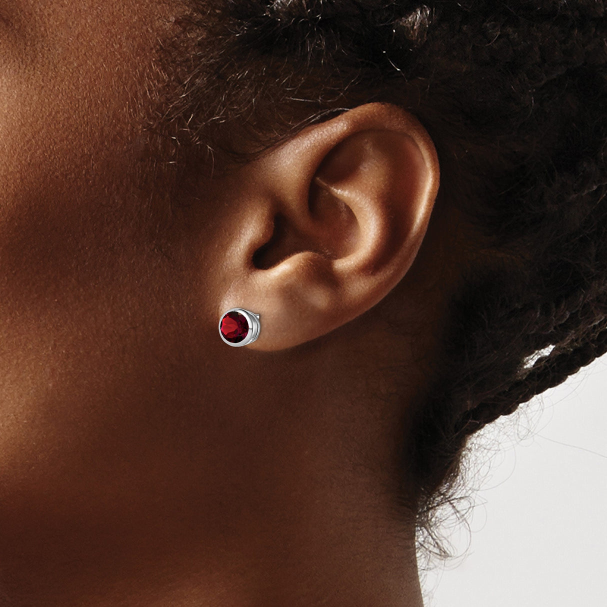 Sterling Silver Garnet Stud Earrings, Round Bezel Set January Birthstone Jewelry for Women