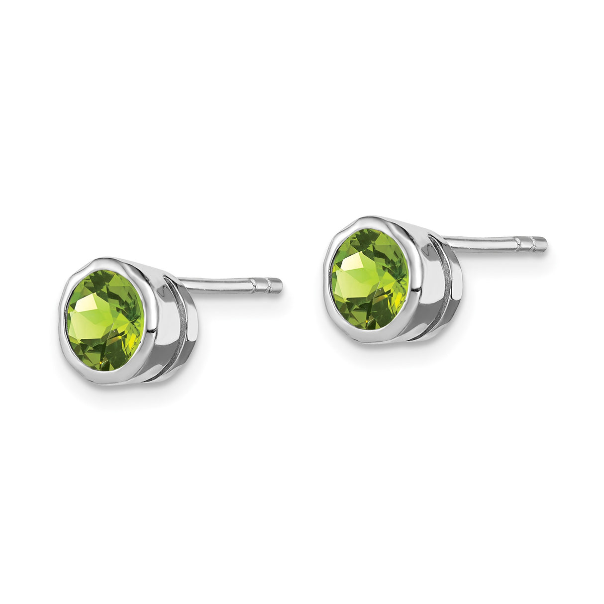 Sterling Silver Stud Earrings with Peridot in Bezel Setting, Minimalist Birthstone Design for Women