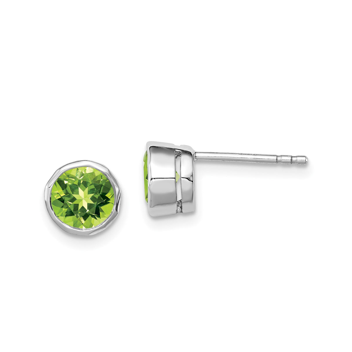 Sterling Silver Stud Earrings with Peridot in Bezel Setting, Minimalist Birthstone Design for Women