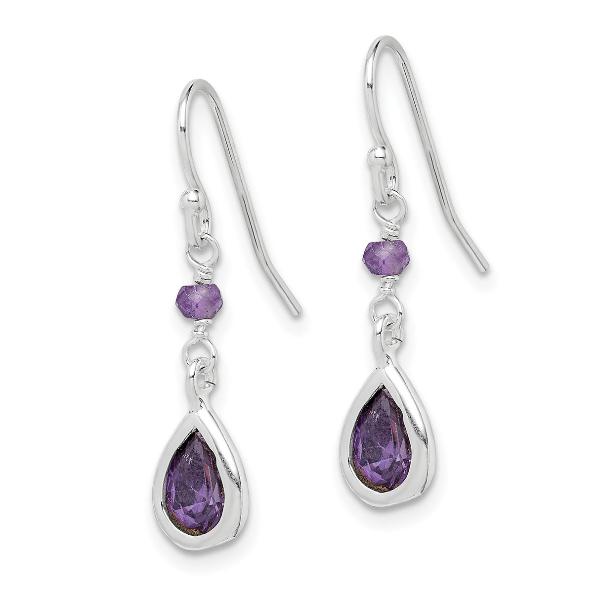 Sterling Silver Teardrop Dangle Earrings with Amethyst and Cubic Zirconia, Boho Chic Style