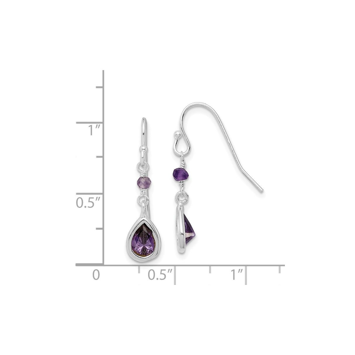 Sterling Silver Teardrop Dangle Earrings with Amethyst and Cubic Zirconia, Boho Chic Style