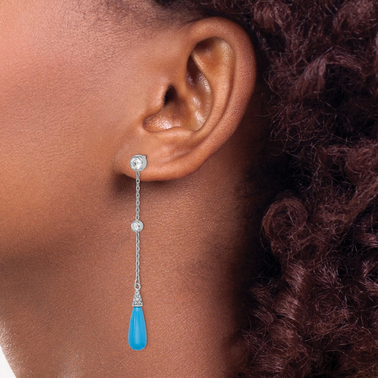 Sterling Silver Dangle Earrings with Teardrop Turquoise and Pavé Cubic Zirconia Drops