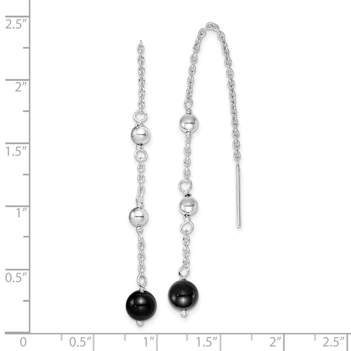 Sterling Silver Threader Earrings with Black Onyx Ball Drops, Minimalist Long Dangle Design