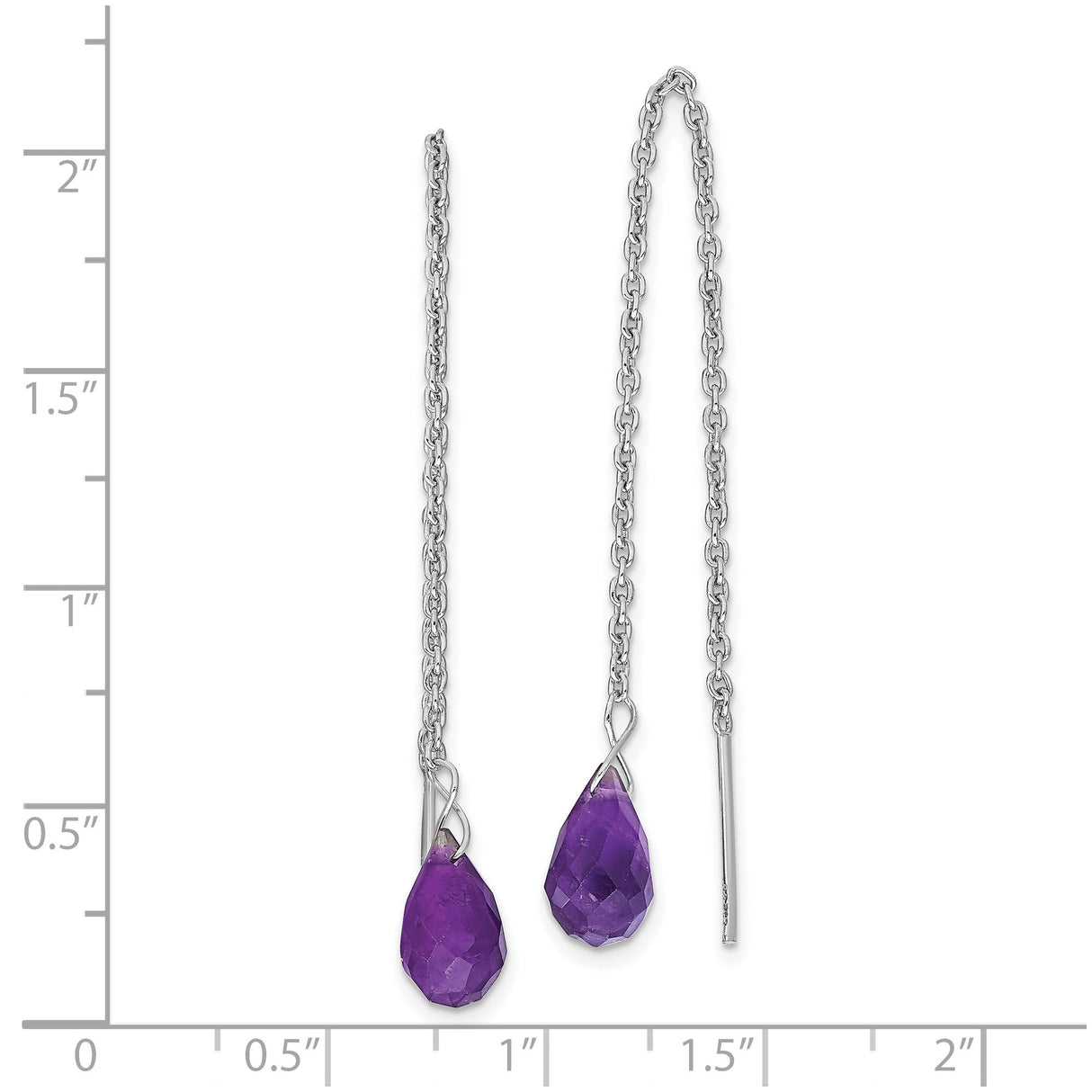 Sterling Silver Threader Earrings with Amethyst Teardrop, Long Minimalist Dangle Design