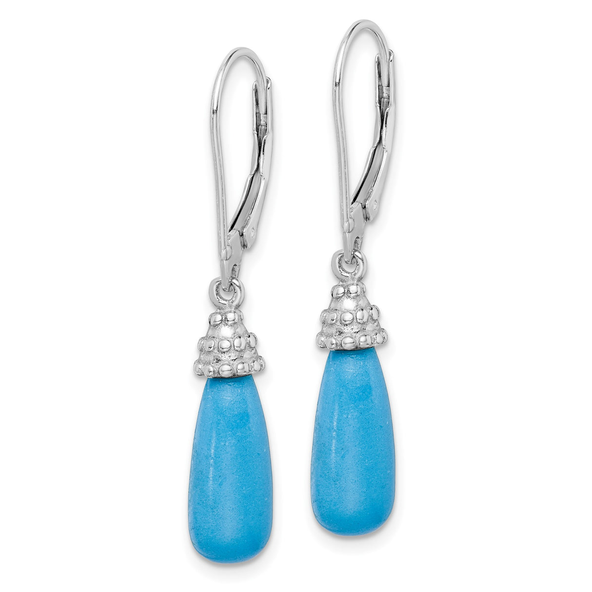 Sterling Silver Dangle Earrings with Turquoise Teardrop Gemstone and Beaded Caps, Boho Chic Style