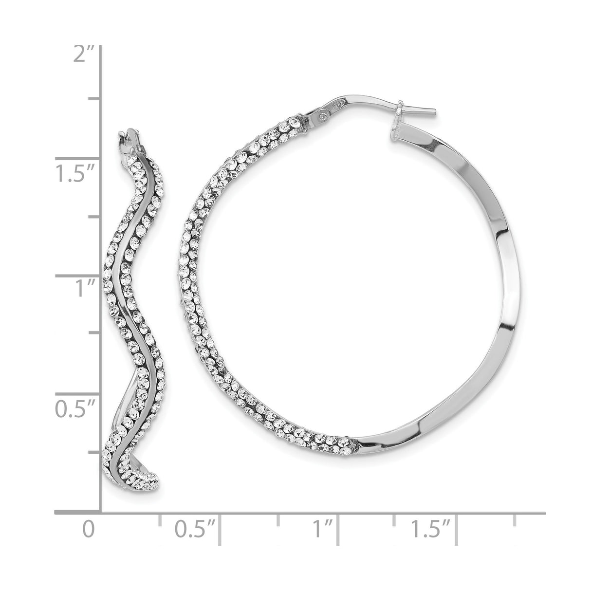 Sterling Silver Wavy Hoop Earrings with Clear Cubic Zirconia, Lightweight Modern Style for Women