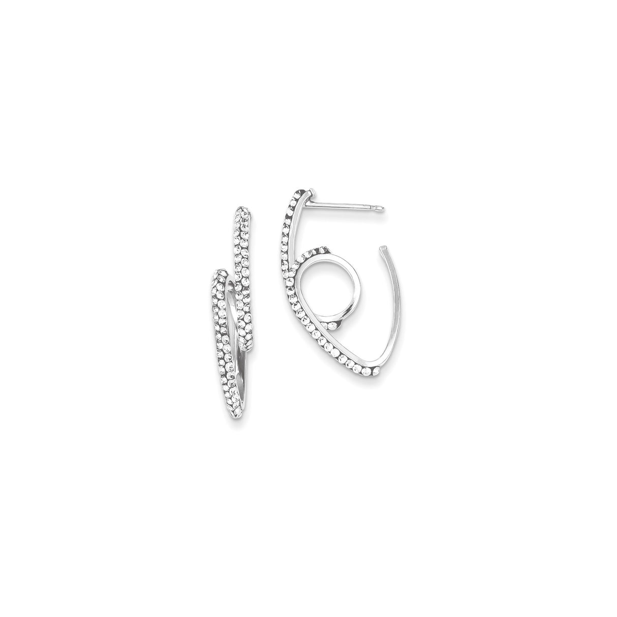 Sterling Silver Spiral Hoop Earrings with Crystal, Abstract Swirl Design, Modern Style