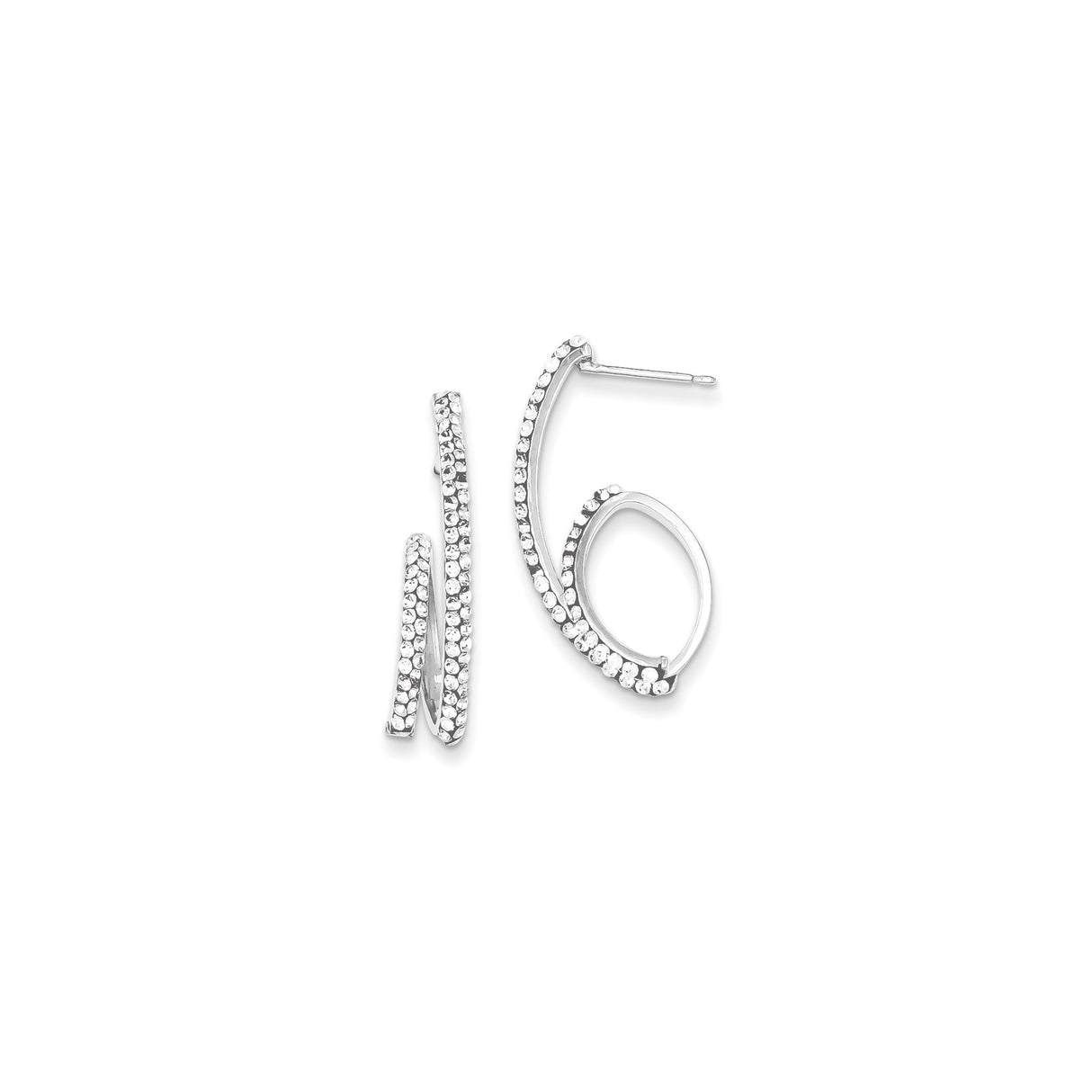 Sterling Silver Hoop Earrings with Clear Cubic Zirconia, Swirl Open Loop Design for Women