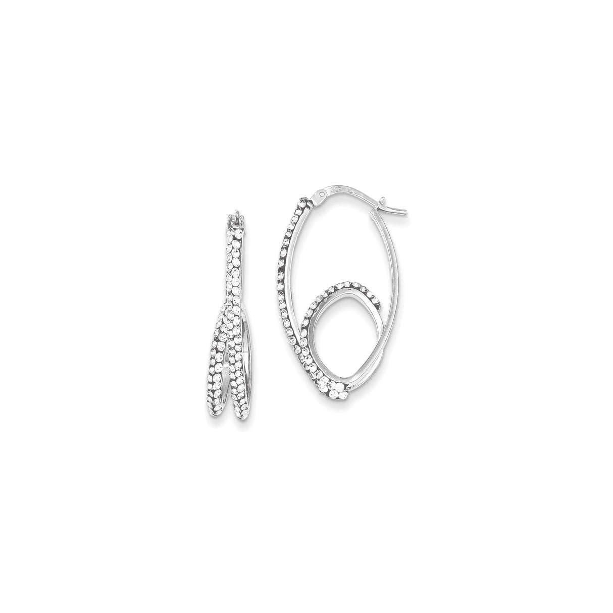 Sterling Silver Oval Hoop Earrings with Cubic Zirconia, Twisted Open Loop Design