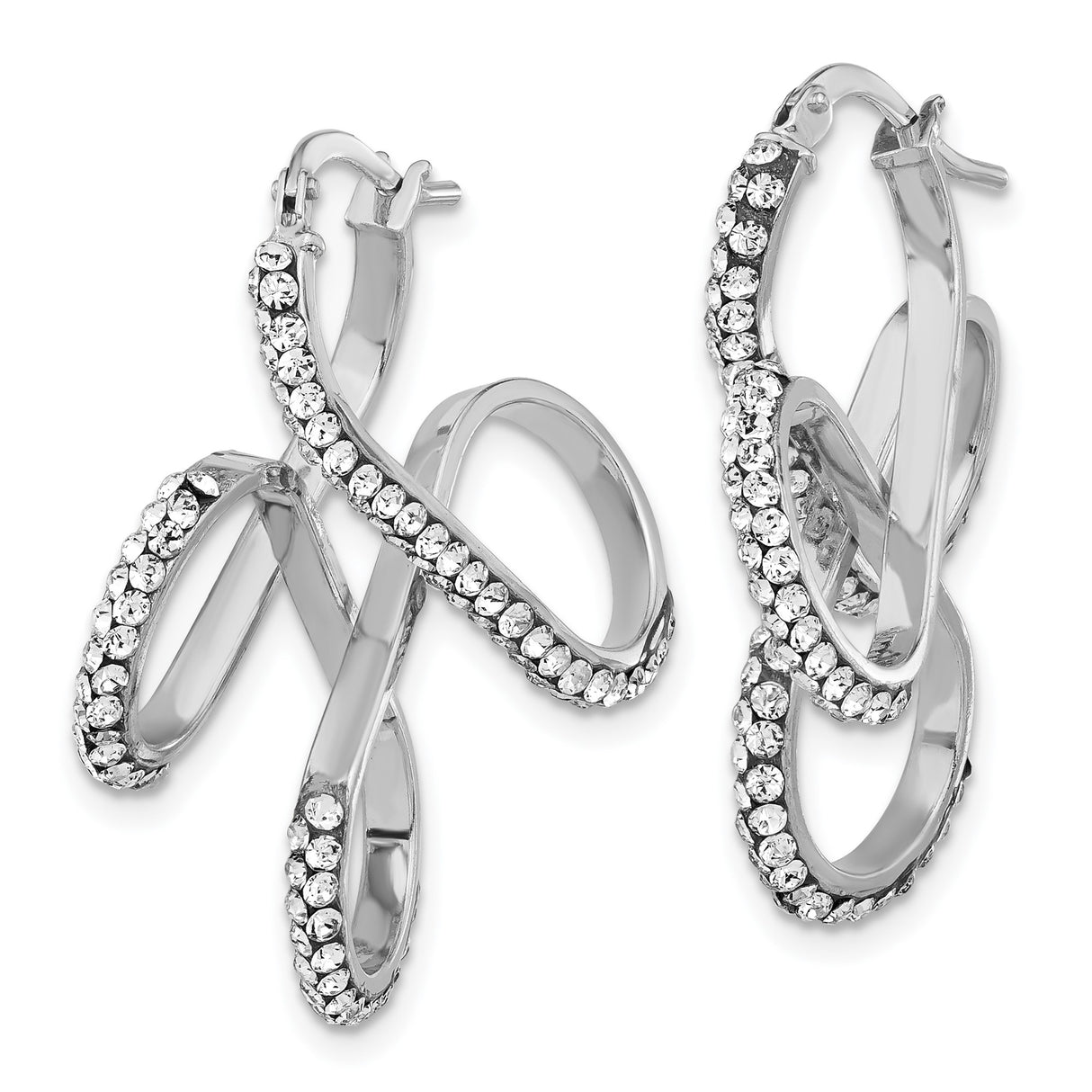 Sterling Silver Infinity Hoop Earrings with Clear Crystal Accents and Intertwined Loop Design