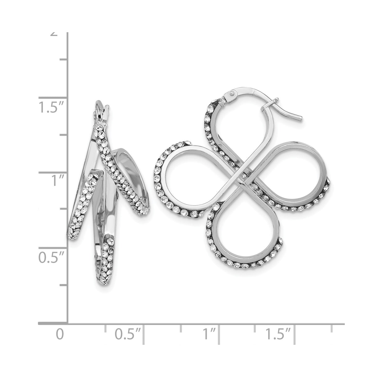 Sterling Silver Infinity Hoop Earrings with Clear Crystal Accents and Intertwined Loop Design