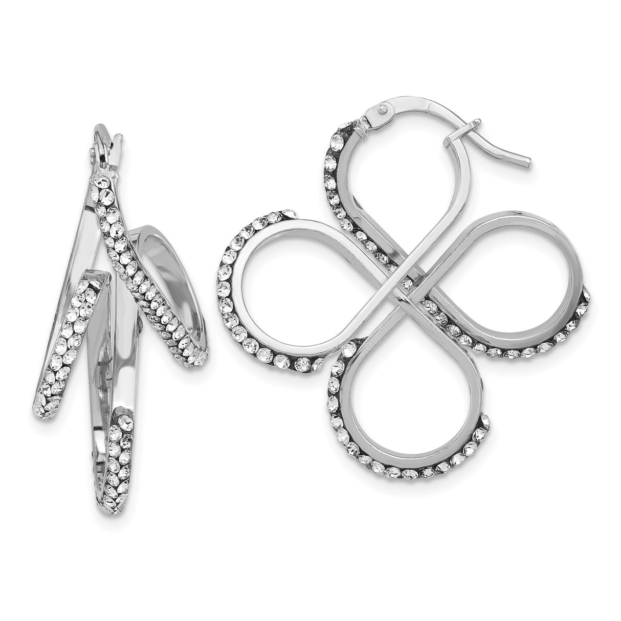 Sterling Silver Infinity Hoop Earrings with Clear Crystal Accents and Intertwined Loop Design