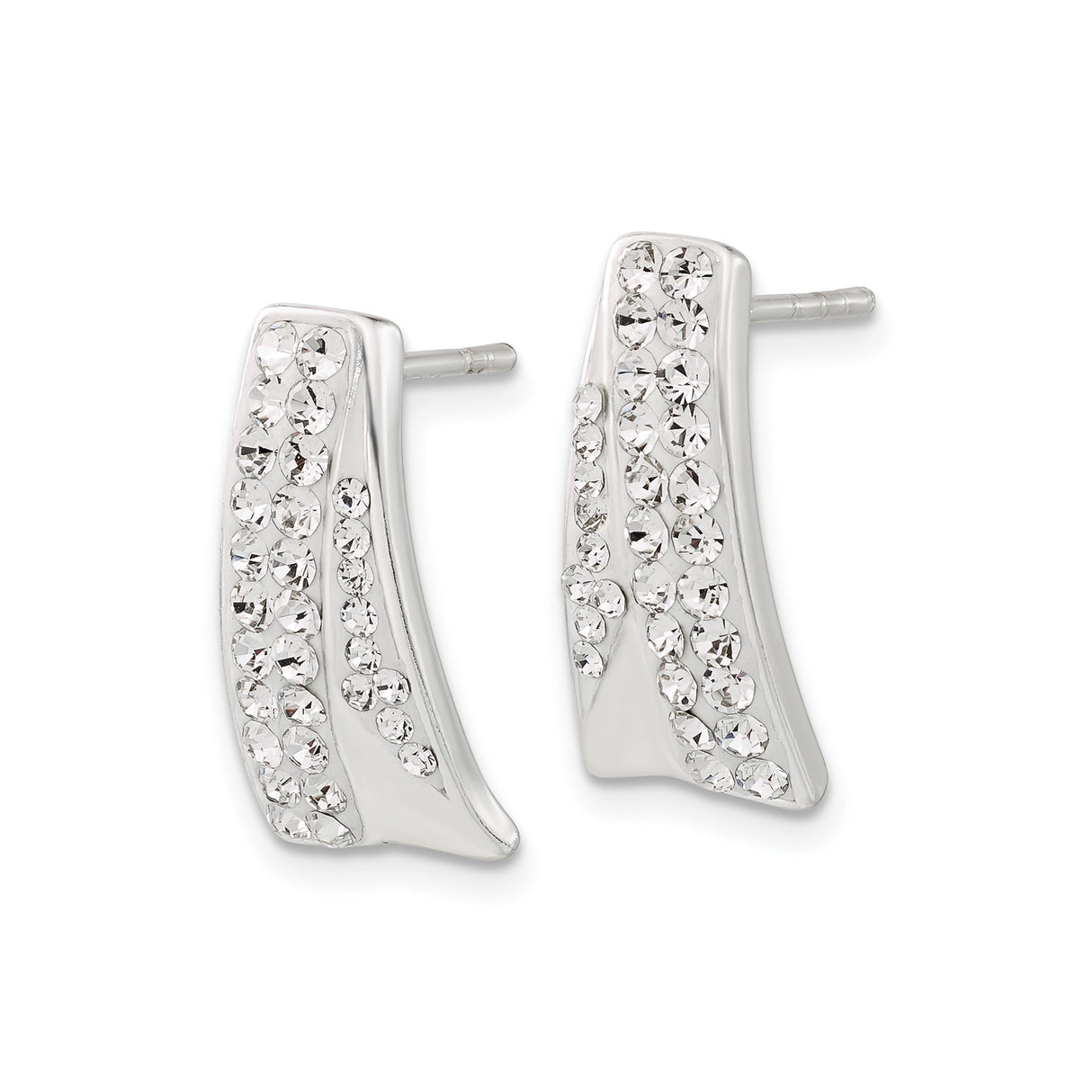 Sterling Silver Stud Earrings with Clear Cubic Zirconia, Tapered Rows, Lightweight Modern Design