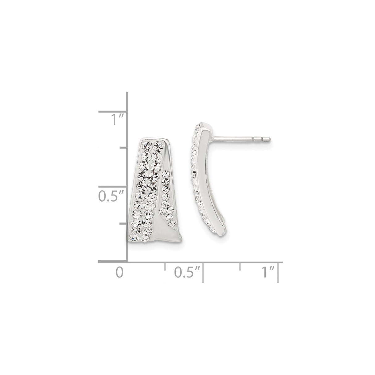 Sterling Silver Stud Earrings with Clear Cubic Zirconia, Tapered Rows, Lightweight Modern Design