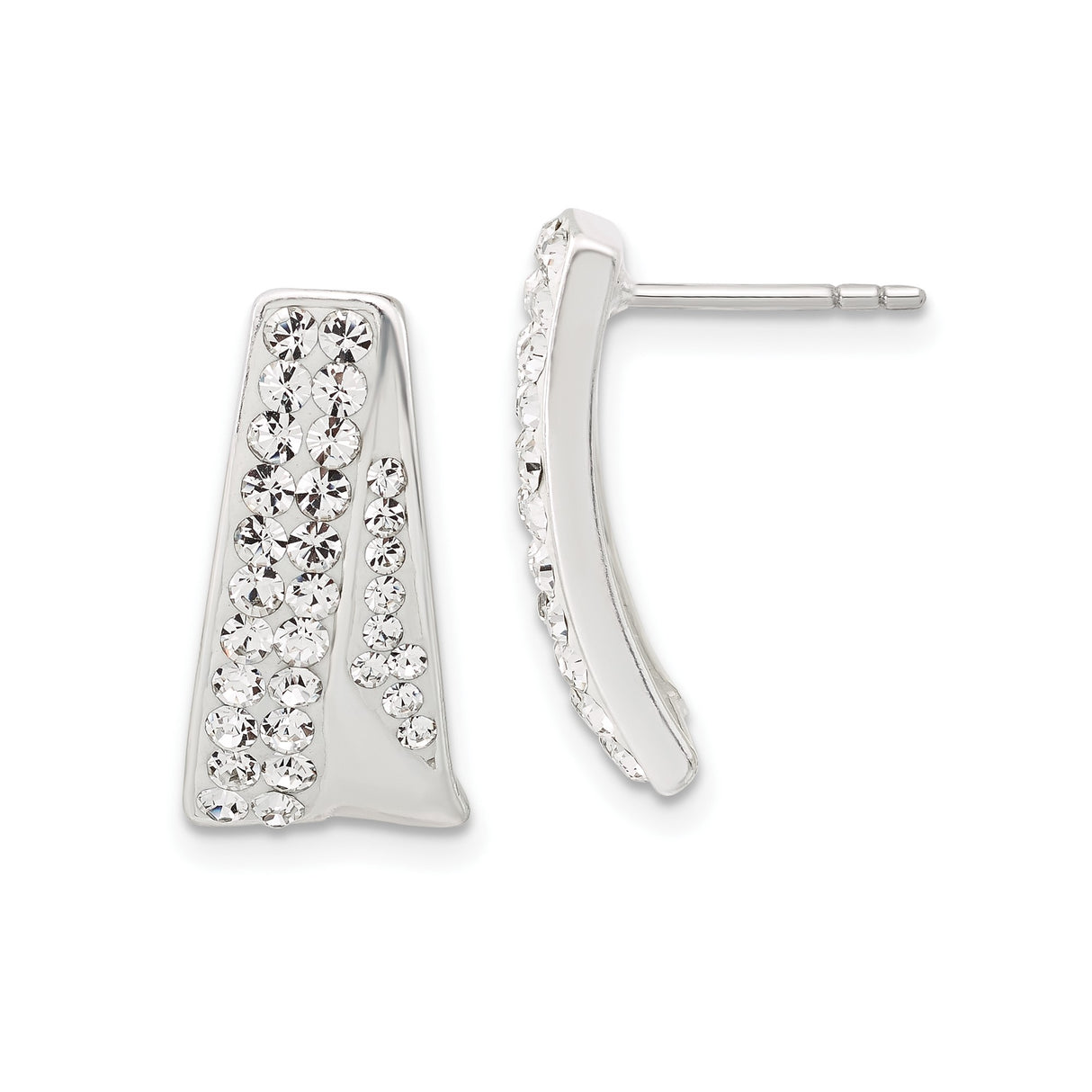 Sterling Silver Stud Earrings with Clear Cubic Zirconia, Tapered Rows, Lightweight Modern Design