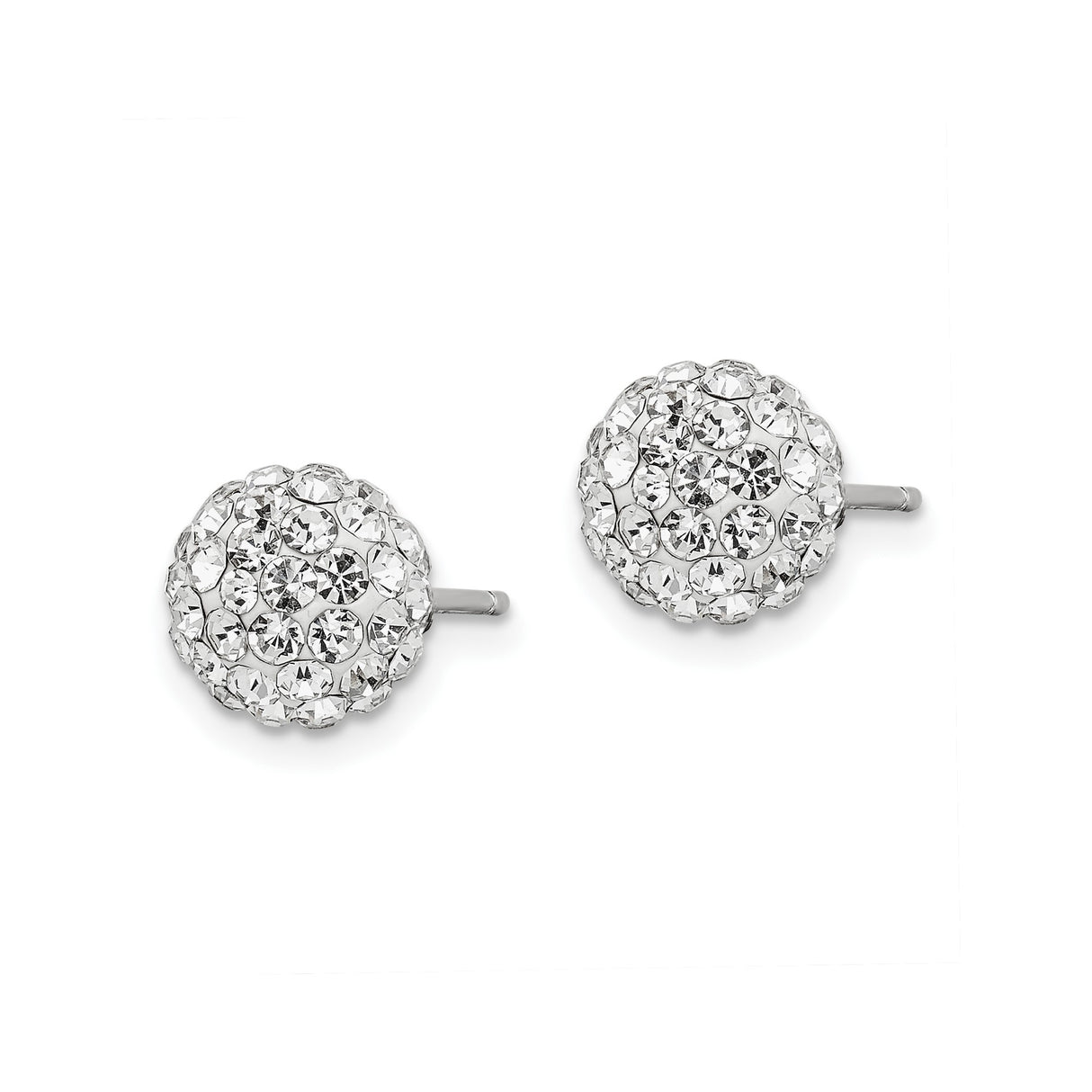 Sterling Silver Stud Earrings with Crystal Pavé Ball Design, Polished Finish, Minimalist Style for Women