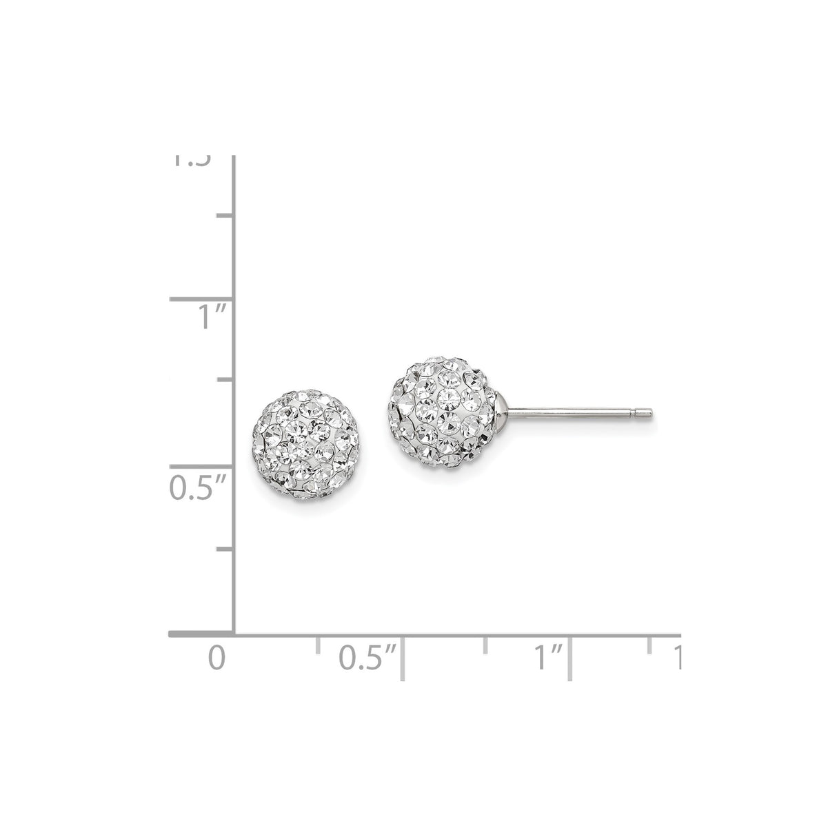 Sterling Silver Stud Earrings with Crystal Pavé Ball Design, Polished Finish, Minimalist Style for Women