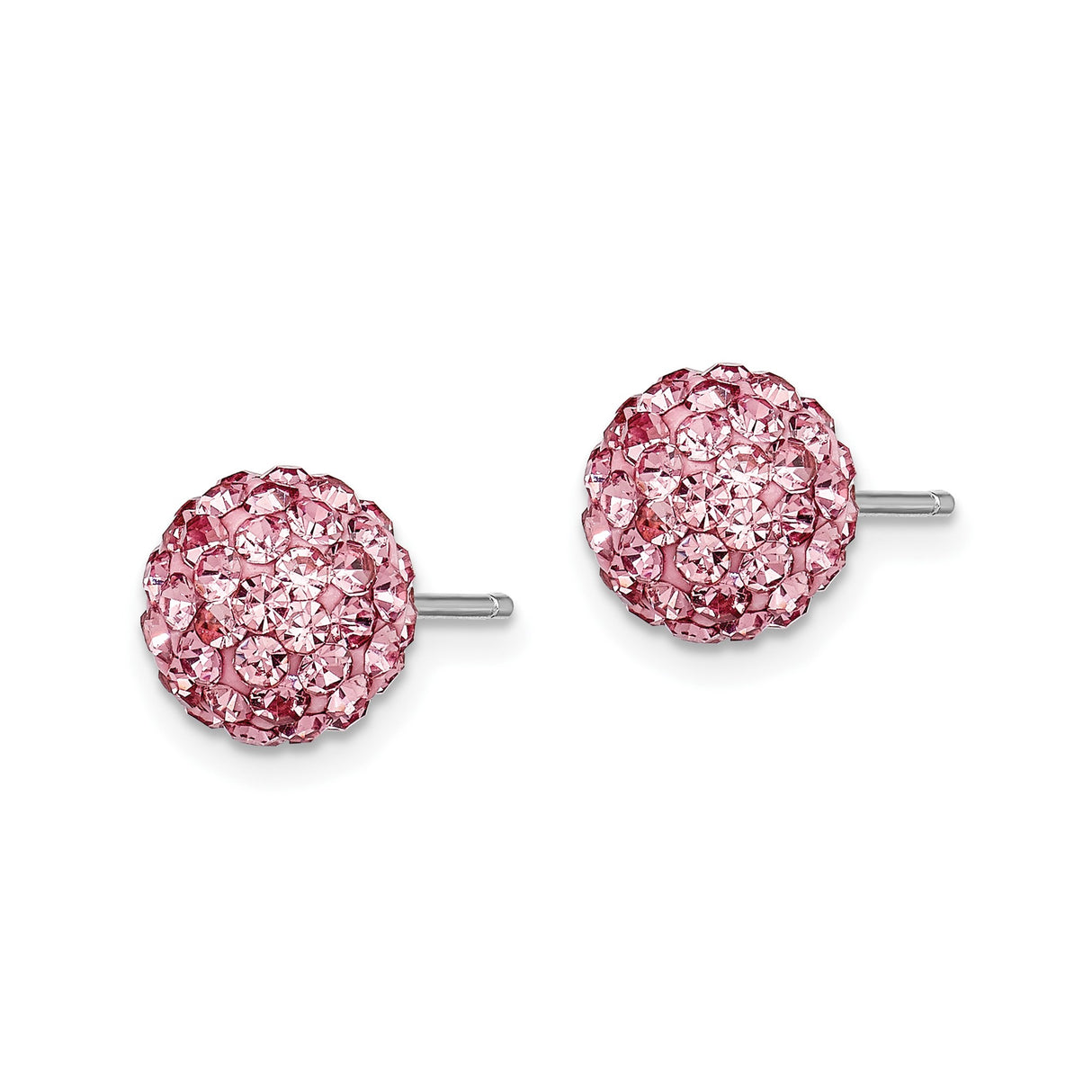 Sterling Silver Stud Earrings with Round Pink Crystal Pavé Design for Women