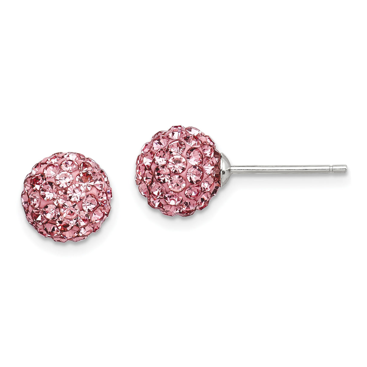 Sterling Silver Stud Earrings with Round Pink Crystal Pavé Design for Women