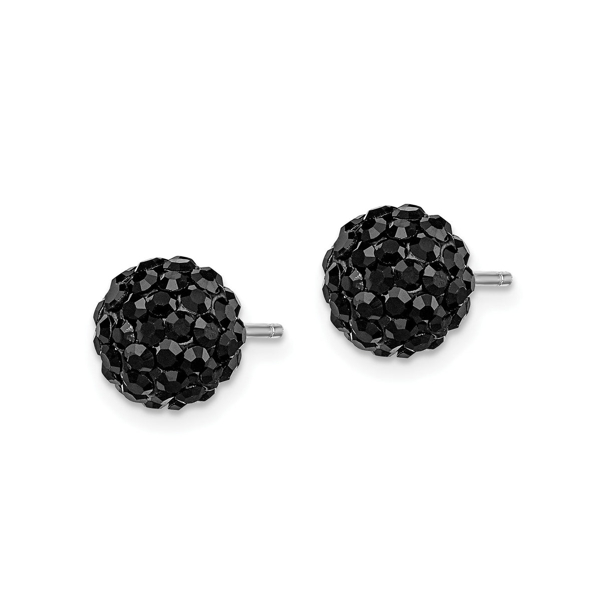 Sterling Silver Stud Earrings with Black Crystal Ball, Sparkly Disco Ball Style