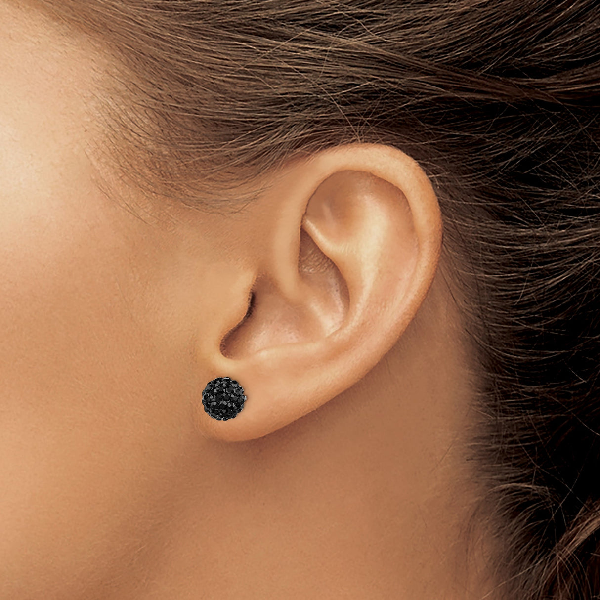 Sterling Silver Stud Earrings with Black Crystal Ball, Sparkly Disco Ball Style
