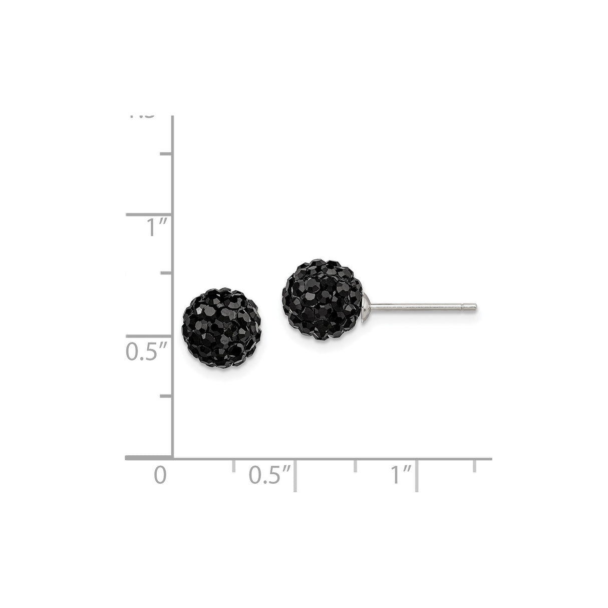 Sterling Silver Stud Earrings with Black Crystal Ball, Sparkly Disco Ball Style