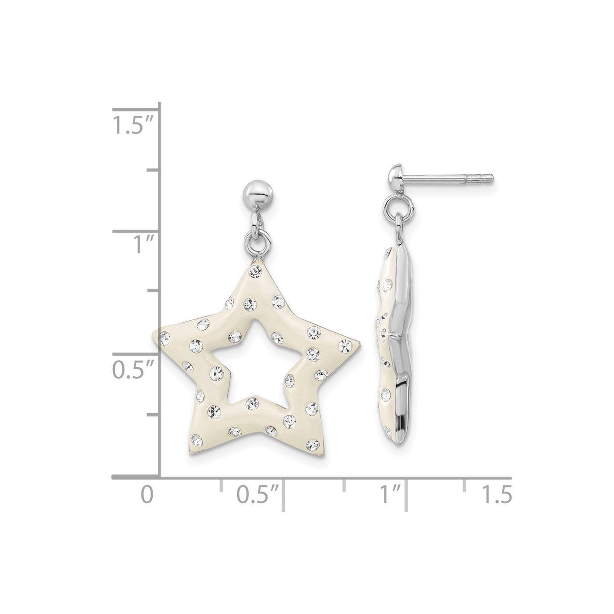 Sterling Silver Star Dangle Earrings with Cream Enamel and Clear Crystal Accents
