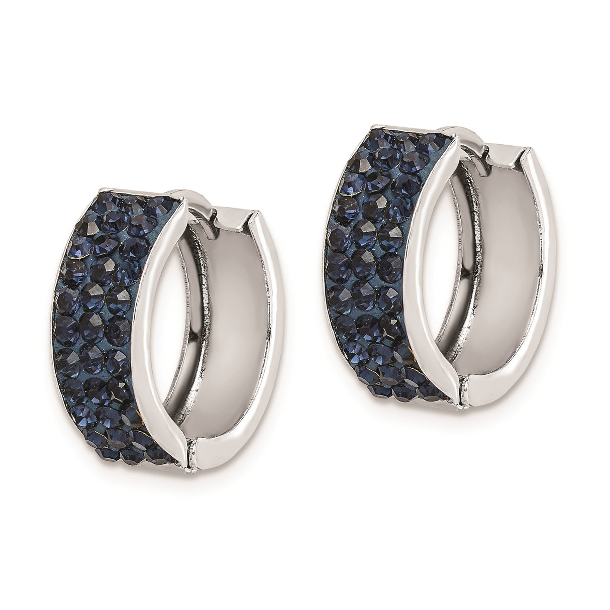 Sterling Silver Hoop Earrings with Deep Blue Crystals in Pave Setting
