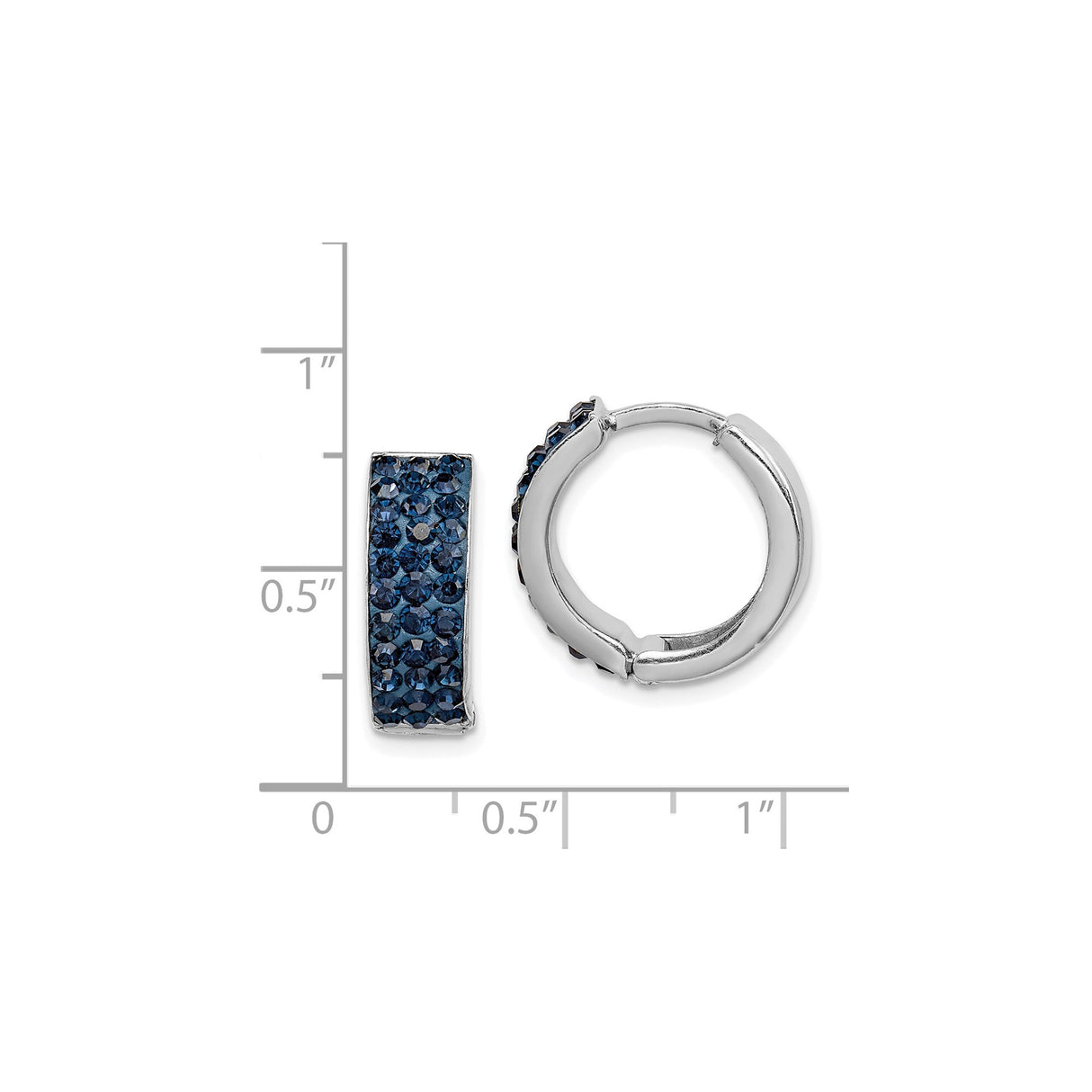 Sterling Silver Hoop Earrings with Deep Blue Crystals in Pave Setting