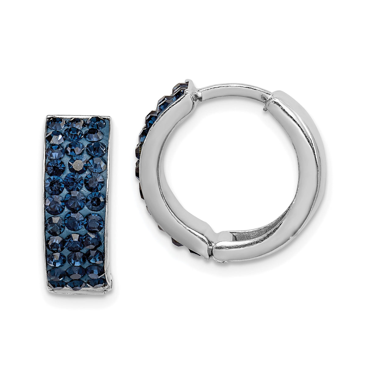 Sterling Silver Hoop Earrings with Deep Blue Crystals in Pave Setting