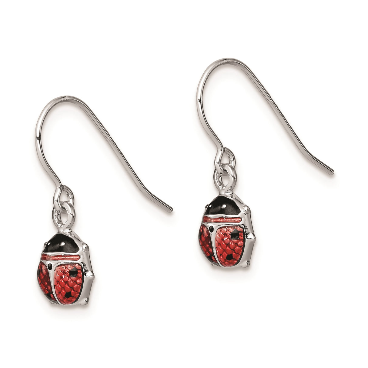 Sterling Silver Ladybug Dangle Earrings with Red and Black Enamel, Nature-Inspired Design