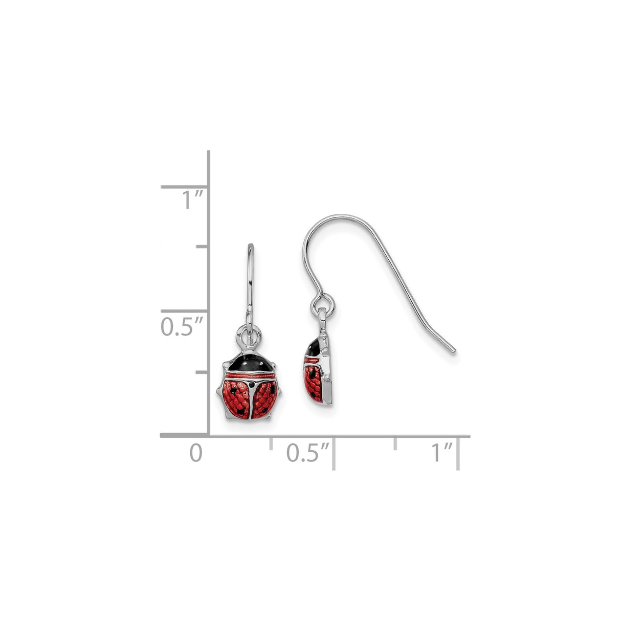 Sterling Silver Ladybug Dangle Earrings with Red and Black Enamel, Nature-Inspired Design