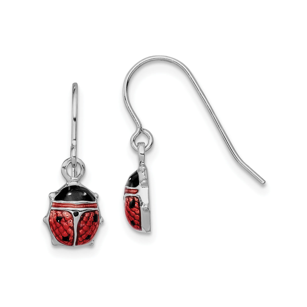 Sterling Silver Ladybug Dangle Earrings with Red and Black Enamel, Nature-Inspired Design