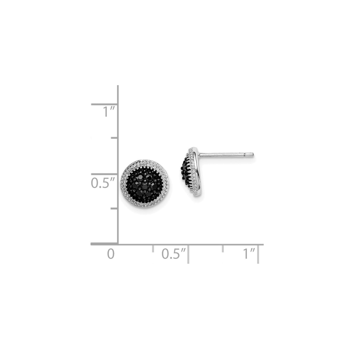 Sterling Silver Stud Earrings with Black and White Cubic Zirconia, Pave Set Round Contrast Design