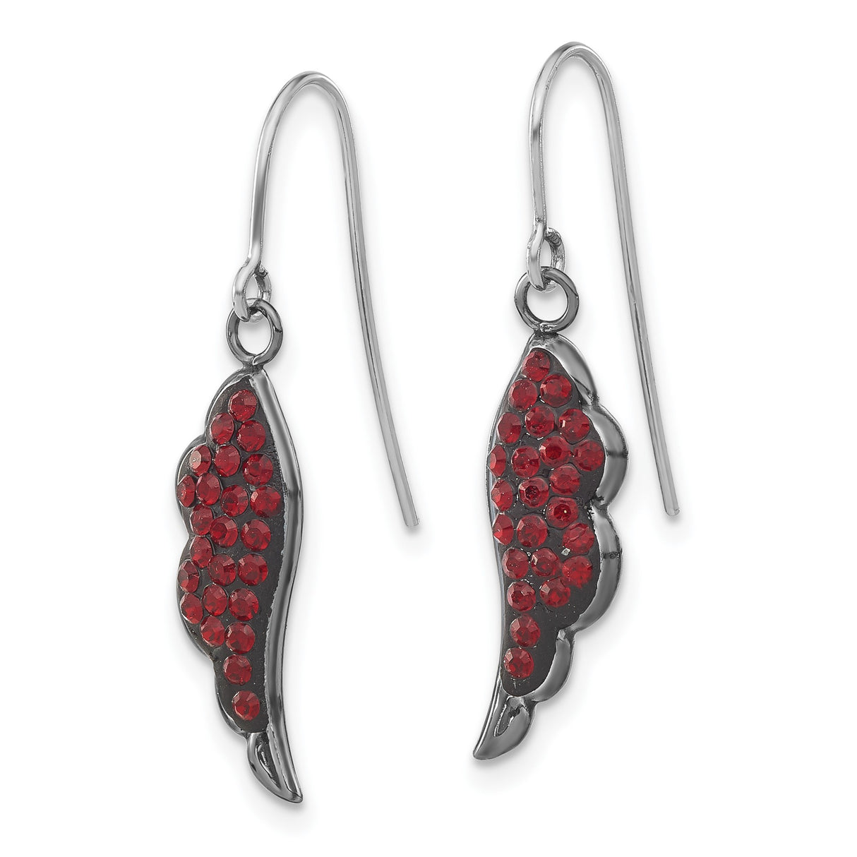 Sterling Silver Dangle Earrings with Red Crystal, Angel Wing Design, Christian Jewelry for Women