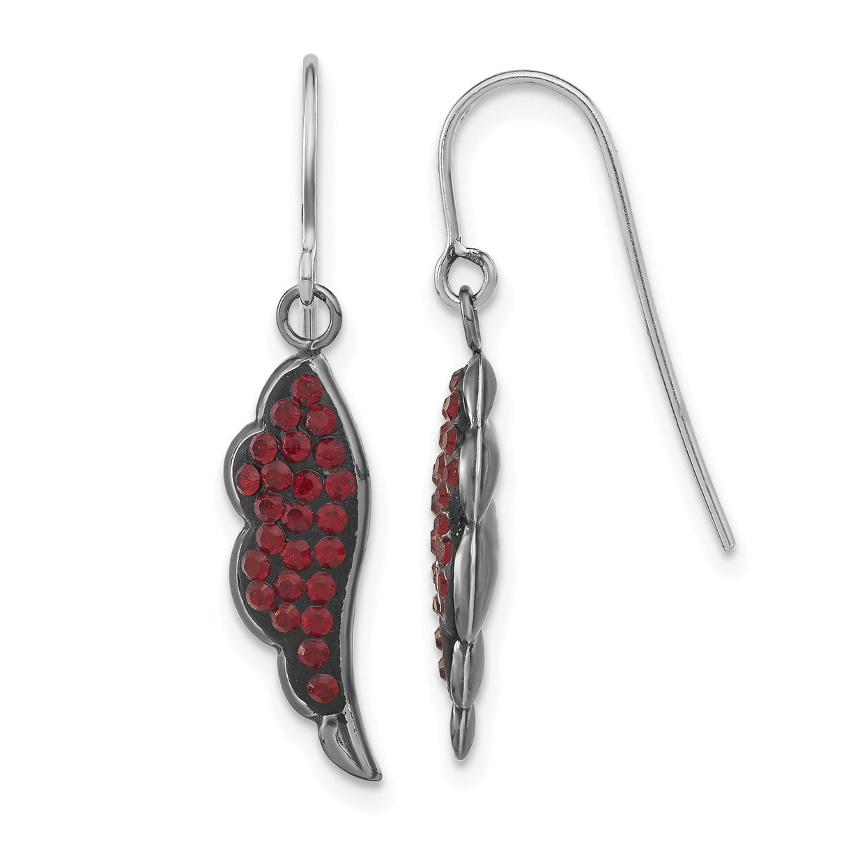 Sterling Silver Dangle Earrings with Red Crystal, Angel Wing Design, Christian Jewelry for Women